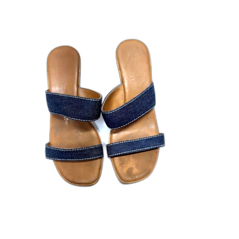 Italian Y2K Denim wedges Resort Coastal Summer Open Toe Coquette‎ 7.5